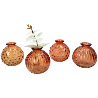 Glasvase Jive, Glas Vase, H: 8,5 cm (4er Set) - kleine Vasen, Blumenvase, Tischdekoration, Deko Hochzeit (Orange)