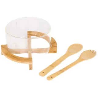 Cheffinger Salatschüssel 4-teiliges Set - Glas & Bambus mit Ständer & Küchenhelfern, (1-tlg)