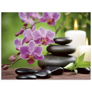 ARTland Wanddeko Glasbilder Wandbild Glas Bild einteilig 80x60 cm Querformat Asien Wellness Zen Spa Steine Blumen Blüten Entspannung Pink T5OM