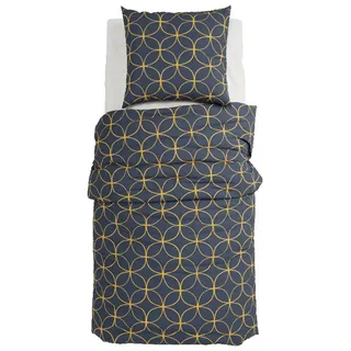GRUND Noctura Bettwäsche Dunkelblau 140 x 220 cm + 70 x 90 cm