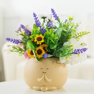 COTYNI Gesicht Pflanztöpfe, Sukkulenten Töpfe, 5 Zoll Kopf Pflanzgefäße für Zimmerpflanzen, niedliche Harz Blumentöpfe mit Drainageloch (Yoga)