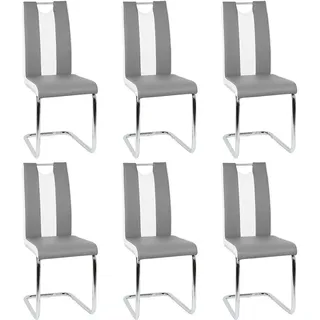 Flyelf Freischwinger Stuhl Vegas 6er Set Esszimmerstühle für Küche/Esszimmer/Büro (Grau - Weiß, 6)