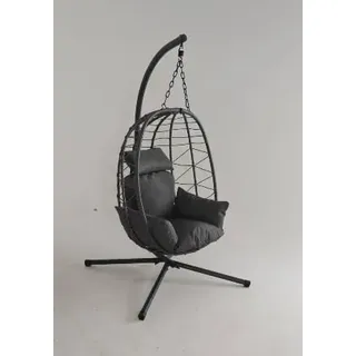 GarveeHome Rattan Hanging Basket Chair, Floating Lounger, Indoor & Outdoor Egg Swing, Height Adjustable, Foldable, Ideal for Garden, Patio–Hanging Chair with Frame & Rain Cover