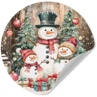MuchoWow Wandsticker Schneemann - Familie - Farbenfroh (1 St), Selbstklebende Runde Vliestapete, Wohnzimmer, 140x140 cm 140 cm x 140 cm x 0.1 cm