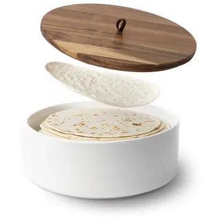 Tortillada Brotkorb Tortilla-Wärmer mit Holzdeckel, 23,5 cm, Keramik, (2-tlg), mit Holzdeckel