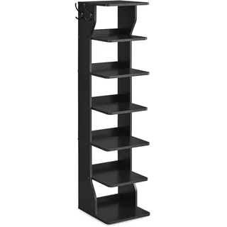 VASAGLE Schuhregal schmal, Standregal mit 7 Ebenen, platzsparend | Schuhablage für Eingangsbereich, Ecke, Tinte Schwarz ISLAND Kollektion LBS200T16