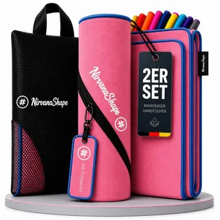NirvanaShape Reisehandtuch Mikrofaser Handtücher Set, Badehandtuch, Reisehandtuch, Strandtuch, Ecktasche mit Reißverschluss, saugfähig, leicht, schnelltrocknend blau|rot 70 cm x 141 cm