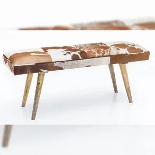 KADIMA DESIGN Sitzbank im Landhausstil Ziegenfell Braun 120 x 40 x 52 cm