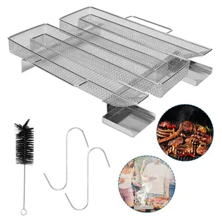Peviasot Kaltrauchgenerator Edelstahl 22,5 x 22,5 x 5 cm, Kaltraucherzeuger für Räuchern und Grill, inklusive 2 Haken und Bürste