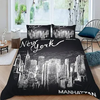 MOUPL Bettwäsche New York 200x200 3teilig 3D Modern Stadtbild Bettbezug Set mit Reißverschluss 100% Leicht Mikrofaser Kuschelig Atmungsaktive Sommer Bettwaren mit 2 Kissenbezug 80x80 cm