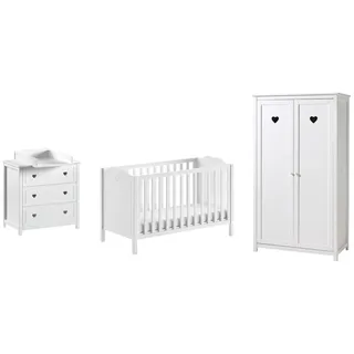 Vipack AMORI 4-tlg Set best. aus: Babybett 60x120 cm, Kommode m. 3 Schubladen, Wickelaufsatz, Kleiderschrank 2-trg., weiß lackiert