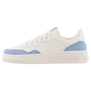 Armani Exchange Damen Seattle, Suede Details, Embroidered Logo Sneaker, Off White+ Blue+ Off White, 35 EU