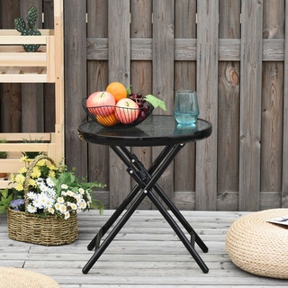 Outsunny Gartentisch Beistelltisch Bistrotisch mit Glasplatte rund klappbar Metall Ø45 schwarz
