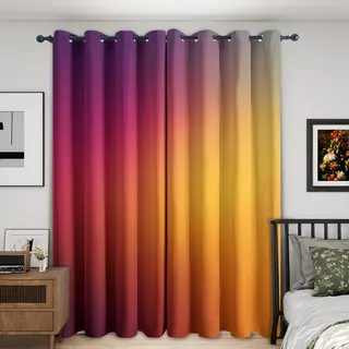 Generisch Farbverlauf Vorhänge Blickdicht Gardinen mit Ösen, Lila Orange Sonnenuntergang Deko Muster Wohnzimmer Schlafzimmer Fenster Verdunklungsvorhänge, H 260 x B 140 cm 2er Set (B-662)
