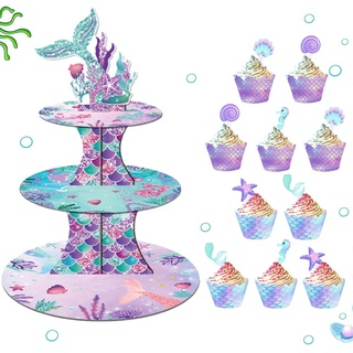 Shengou Mermaid Cake Stand,Meerjungfrau Tortenständer,Cupcake Ständer Halter,Cupcake Ständer aus Karton,Tortenständer aus Karton,Dessertständer pappe,Torten Etagere