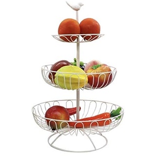 Auroni Obstkorb Obstschale Gemüse Etagere 3 stöckig -weiß RAL 9010- Metall Obstsständer dekorative Aufbewahrung Landhausstil mehr Platz auf der Arbeitsplatte Küche vintage Geschenkidee