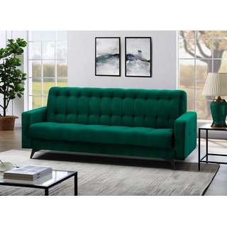 Beautysofa Schlafsofa GRETA BIS, Sofa Couch für Wohnzimmer, Schlaffunktion, Bettkasten, Velour, Polstersofa grün