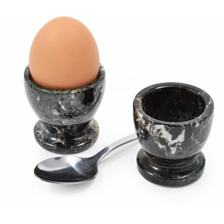 Set bestehend aus 2 Marmor Eierbechern, handgeschnitzt, Black Marble
