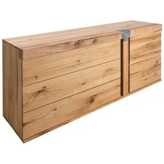 Massivmoebel24 NEW AMSTERDAM Sideboard Wildeiche Zerreiche 180x45x75 1 Tür, 3 Schubladen, Softclose, höhenverstellbar | 2 Jahre Gewährleistung - mind. 14 Tage Rückgaberecht | Beige