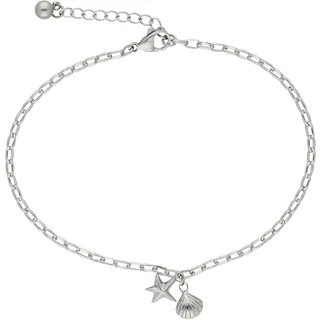FIRETTI Fußkette FIRETTI "Schmuck Geschenk Körperschmuck Maritim Seestern+Muschel Ankerkette", silber (edelstahlfarben), Fußketten, Damen, Edelstahl