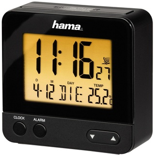 Hama Wecker Digital RC540 (kleiner Funkwecker ohne ticken, digitaler Reisewecker, Funkuhr mit Licht, inkl. Batterie) schwarz