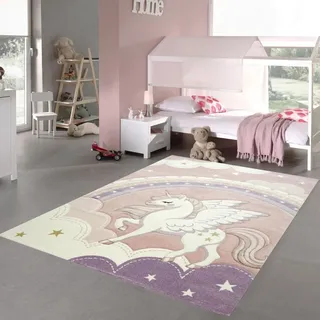 Kinderzimmer Spielteppich - Einhorn unterm Regenbogen in creme rosa Größe - 160 x 230 cm - Bunt