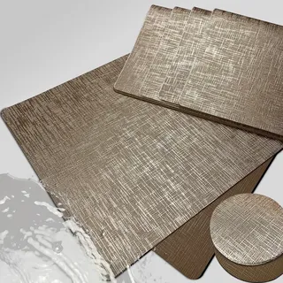 Hochwertige Tischsets mit Glitzernden Metallstreifen, Edle Tischsets Abwaschbar, Platzset Gold Glitzer Kunststoff, Telleruntersetzer rutschfest-Hitzebeständig-Zuschneidbar, 6er Set Platzset Festlich