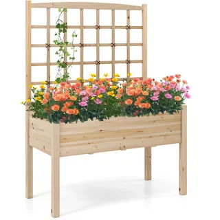 Goplus 180cm Blumenkasten mit Rankgitter, Hochbeet mit Spalier, Pflanzkasten mit Rankhilfe, Gartenspalier für Kletterpflanzen Blumen