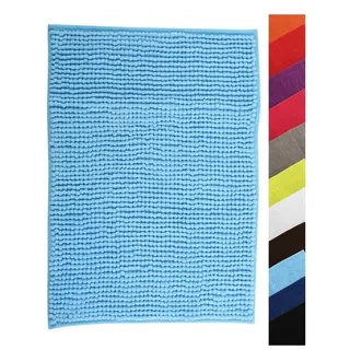 MSV Badematte CHENILLE, Höhe 12 mm, Badteppich, 100% Polyester Microfaser, Anti-Rutsch Beschichtung, mit praktischer Schlaufe zum Aufhängen, Waschbar 30°, Flauschig weich und warm, in 3 Größen erhältlich: 40 x 60, 50 x 80 und 60 x 90, viele angesagte Trendfarben, Polyester Microfaser, rechteckig blau rechteckig | 60 cm x 90 cm x 12 mm