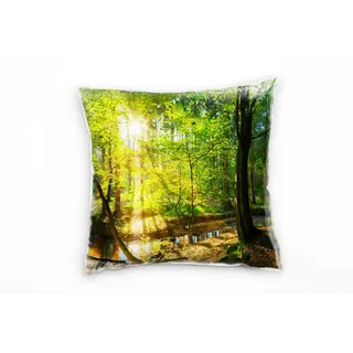Paul Sinus Art Frühling, Sonnenschein, Wald, grün, braun Deko Kissen 40x40cm für Couch Sofa Lounge Zierkissen - Dekoration zum Wohlfühlen