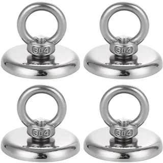 TIDEVAN 4 Stück Magnete Stark Groß 50kg Neodym-Magnet Durchmesser 42 mm Starker Magnete Schwerlast Neodym Ösenmagnet Magnethaken Magnet Fishing mit Heberinge und Schrauben für Zuhause Werkstatt Rasen