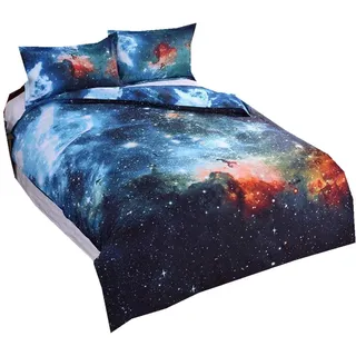 Bettbezug Set 3D Galaxy Sternenhimmel Universum Mond Einhorn Duvet Quilt Und Kissenbezug Einzelbett 135x200cm für Kinder, Jungen, Mädchen Bettwäsche-Set (Himmel der Unendlichkeit, 135 x 200 cm)