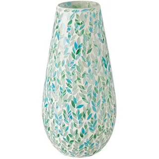 Boltze Home Vase, Türkis, Weiß, Glas, rund, 31 cm, Dekoration, Vasen, Glasvasen
