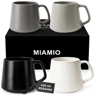 MIAMIO - Kaffeetassen 4er-Set/Kaffeebecher Keramik (420 ml) groß, Tassen Set für Cappuccino, Tee, Espresso - Mikrowellen- und Spülmaschinenfest - Luxe Kollektion (Klassisches Pastell)