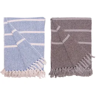 AU MAISON Decke Überwurf Streifen Design 100% Baumwolle 130x180 cm Skandinavisch (Blau-Weiß)