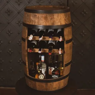 Creativecooper Weinfass Stehtisch - Weinregal - Weinfass - Weinbar - Fass bar - Fass - Mini Bar Regal mit Wine Bottle Holder- Alkohol Shrank - Wein... - Dunkelbraun