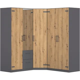 Schrank-Set RAUCH "Holmes", grau (graumetallic, eiche artisan), B:176cm H:197cm T:176cm, Holzwerkstoff, Kastenmöbel-Sets, mit Applikationen "Industrial Style" MADE IN GERMANY