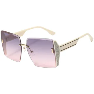 F Fityle Sonnenbrille Damen Eckig ohne Rahmen, Modisch Polarisierte Sonnenbrille Randlose Sonnenschutz, Übergroße Quadratische Sonnenbrille, Unisex Sunglasses für Fotografie, Beigefarbener Rahmen