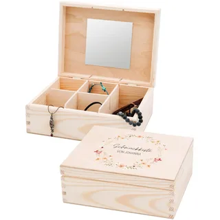 wunderwunsch Schmuckkästchen Holz Kinder, Schmuckaufbewahrung Mädchen | Personalisierte Schmuckschatulle und Haarschmuckbox als Taufgeschenke, kleines Kind Holzkästchen oder nützliche Schmuckdose