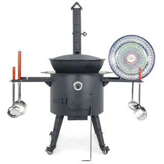 Posylka.de Feuerstelle Kazanofen Ø 49 cm Set 16-teilig Kazan 22 L flach Lagan Thermometer, (16-St)
