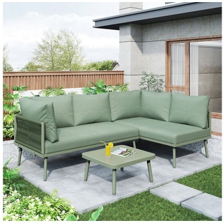 Flieks Gartenlounge-Set, (3-tlg), 4-Sitzer L-förmiges Gartenmöbel Sofagarnitur Eisen, 2 Sofas + 1 Tisch grün