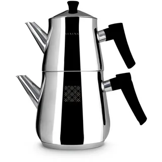SERENK Teekanne Serenk Definition Türkisches Teekannen-Set (Caydanlik) – Schwarzer Gri, 3 l, (4-St)
