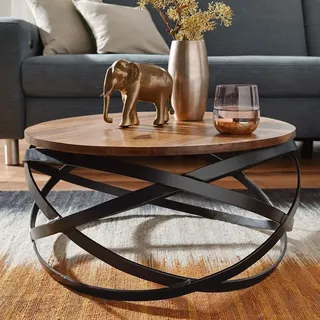 FineBuy Couchtisch FB51030 Massivholz Metall industrial 60 x 30 x 60 cm