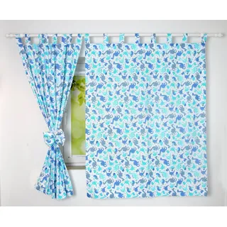 BabyLux Vorhang Kinderzimmer VORHÄNGE mit Schlaufen Kinder Baby Gardinen 2 x 160x120cm, 100. Dino Blau