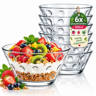Stephans Möbelbörse 6x Dessertschalen Glas 300 ml – Stapelbare Glasschalen Set für Dessert, Pudding, Müsli, Obst & Salat – Klare Schüsseln für Küche & Haushalt
