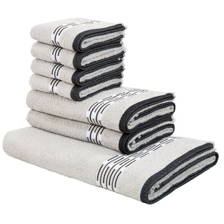 Handtuch Set MY HOME "Jonnie" Handtuch-Sets Gr. 7 tlg., grau (hellgrau) Handtücher Badetücher aus 100% Baumwolle, Handtuchset mit gemusterter Bordüre