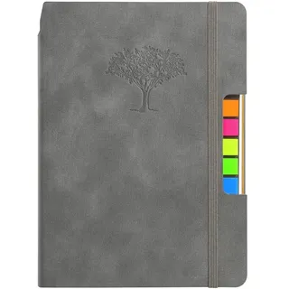 Yeenestar A5-Notizbuch, Notizbuch, Tagebuch,Reisetagebuch 6,1 x 8,2 Zoll, personalisierter integrierter Stiftschlitz,Praktische Lesezeichen auf den Innenseiten, 192 Seiten,Prägebaum Design (Grau)