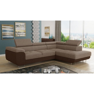 Sofnet Ecksofa Caris mit Schlaffunktion und einstellbare Kopfstützen, Wohnlandschaft mit Bettkasten, Couch, Sofa (Braun + Cappu... - Braun/Beige