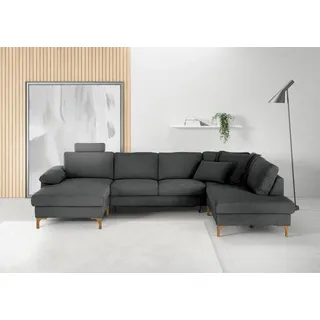 Candy Wohnlandschaft 3C CANDY "Lecce, wahlweise PUR-Schaumstoff oder Tonnentaschenfederkern U-Form", schwarz, B:339cm H:86cm T:220cm, 95% Polyester, 5% Nylon, Sofas, Wohnlandschaft, Bettkasten in Umbauecke und Longchair, sowie Querschläfer im 2-Sitzer