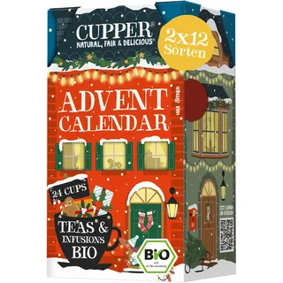 Cupper Bio Tee Adventskalender | 24 Teebeutel | Doppelpack | Packung mit 2 | 12 verschiedene Sorten | Teekalender ohne Schokolade | 2 neue exklusive Sorten | Geschenk zur Adventszeit | Weihnachten